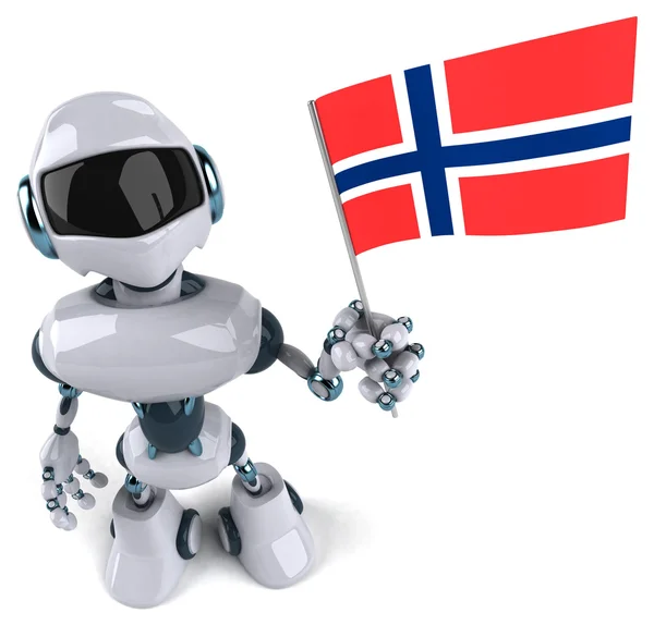 Divertido robot con bandera de Noruega — Foto de Stock