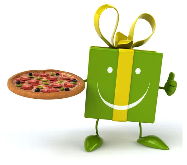 Fun cartoon gift with pizza — Stock Photo, Image