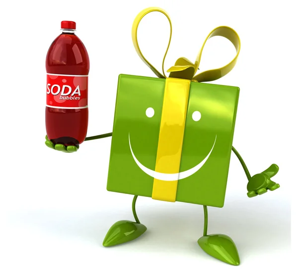 Divertente regalo cartone animato con bottiglia di soda — Foto Stock