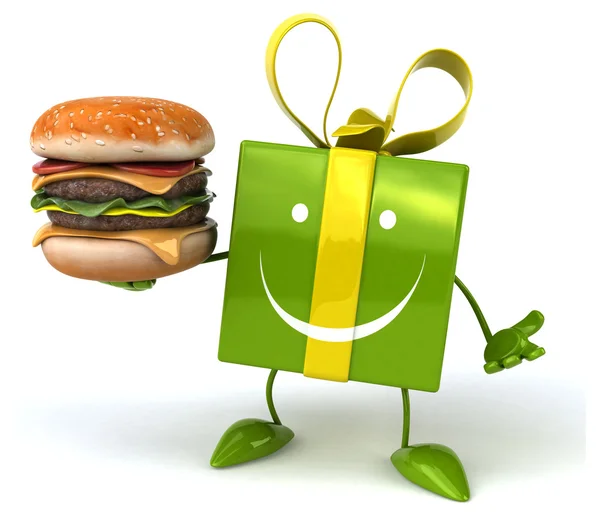 Spaß Cartoon-Geschenk mit Burger — Stockfoto