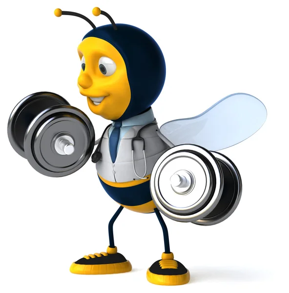 Fun doctor bee with weights — Stock Photo, Image