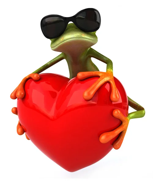 Zabawa żaba z czerwonym sercem — Zdjęcie stockowe