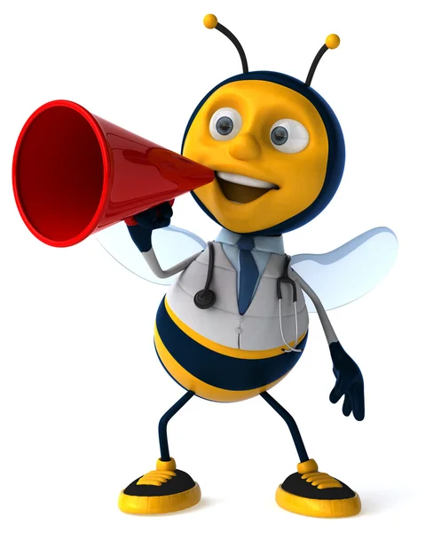 Fun doctor bee with loudspeaker — Stock Photo, Image