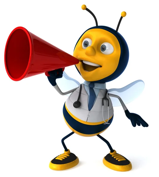 Fun doctor bee with loudspeaker — Stock Photo, Image