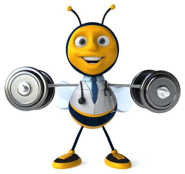 Fun doctor bee with weights — Stock Photo, Image