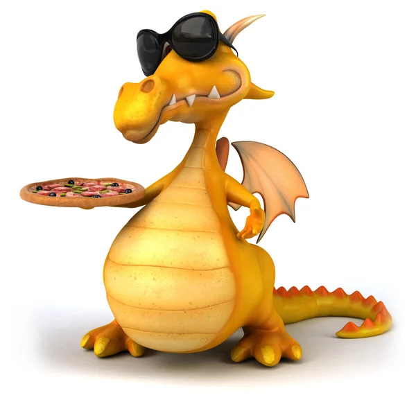 Fun dragon with pizza — Stock Photo, Image