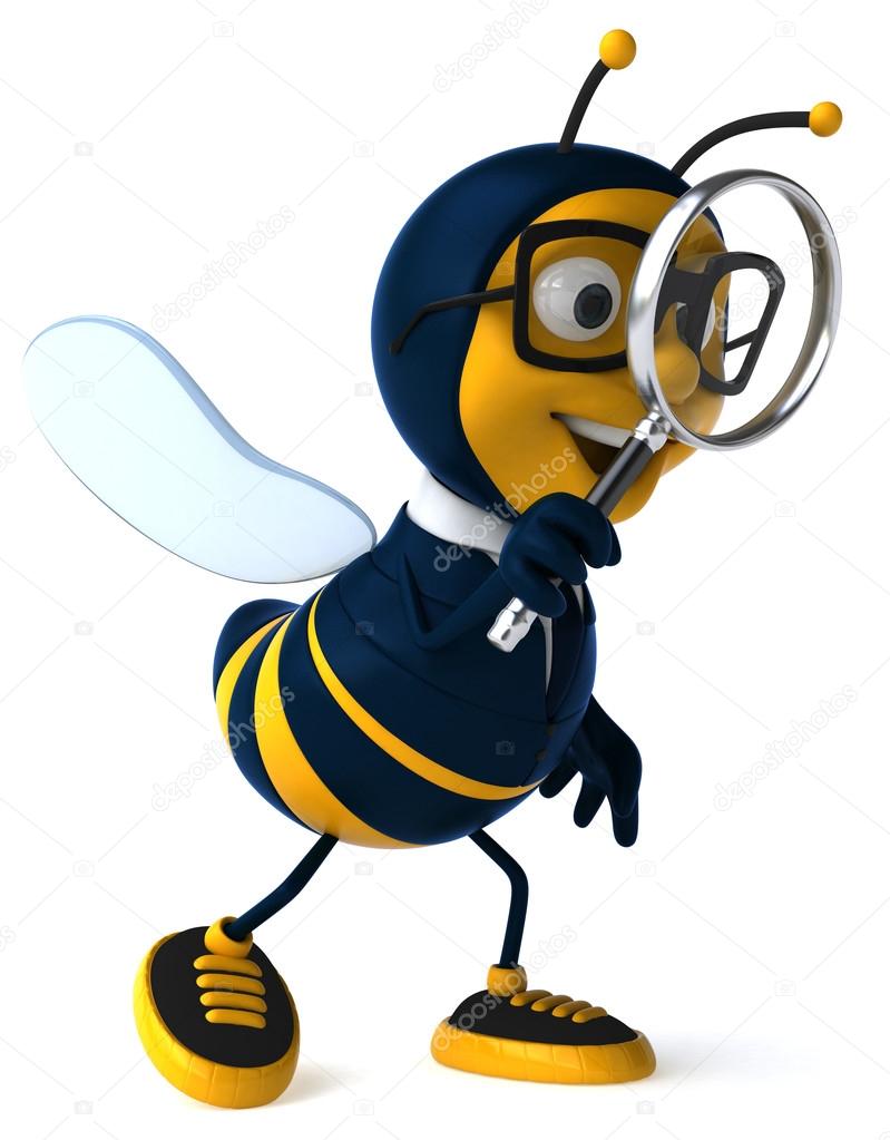Fun bee with magnifying glass