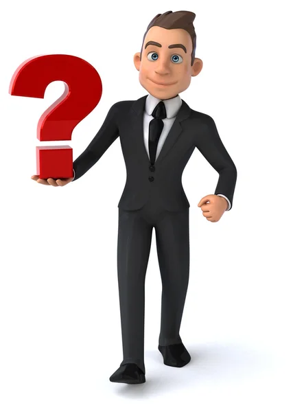 Fun businessman with question mark — Stock Photo, Image