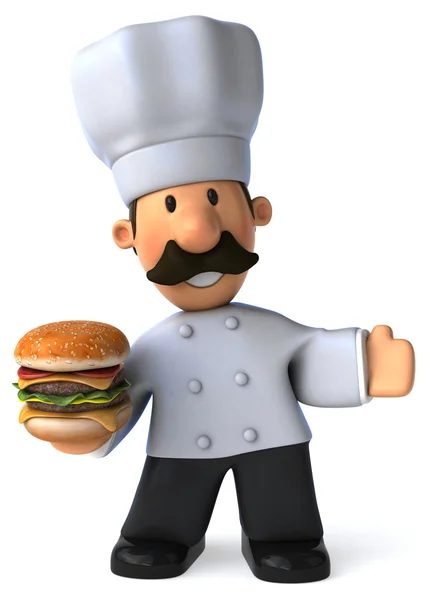 Fun-Koch mit Burger — Stockfoto