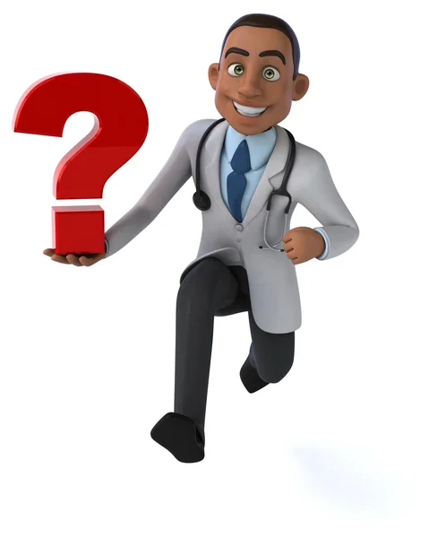 Fun doctor with question mark — Stock Photo, Image