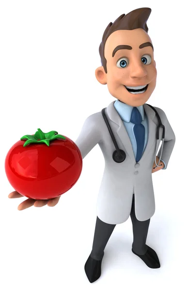 Médico divertido con tomate — Foto de Stock