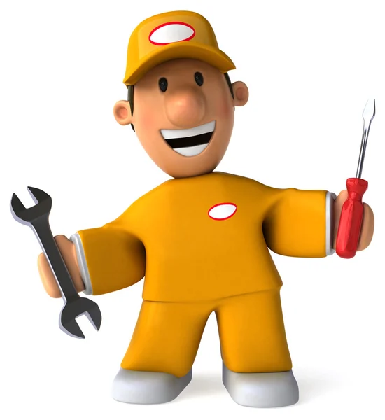 Cartoon worker with tools — Stock Photo, Image