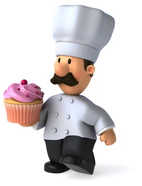 Cartoon chef-kok met cupcake — Stockfoto