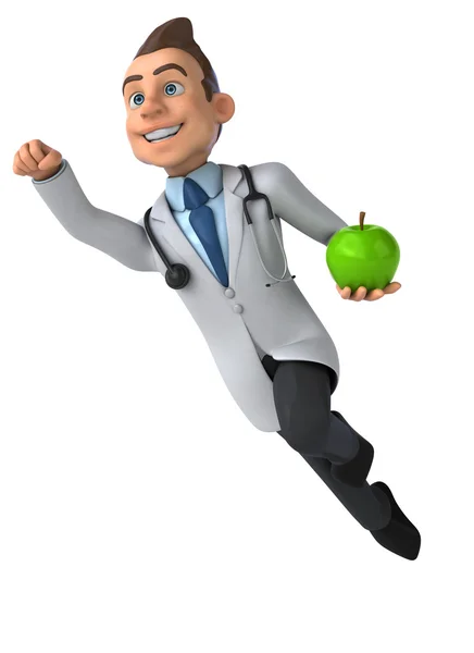 Médico divertido com uma maçã — Fotografia de Stock