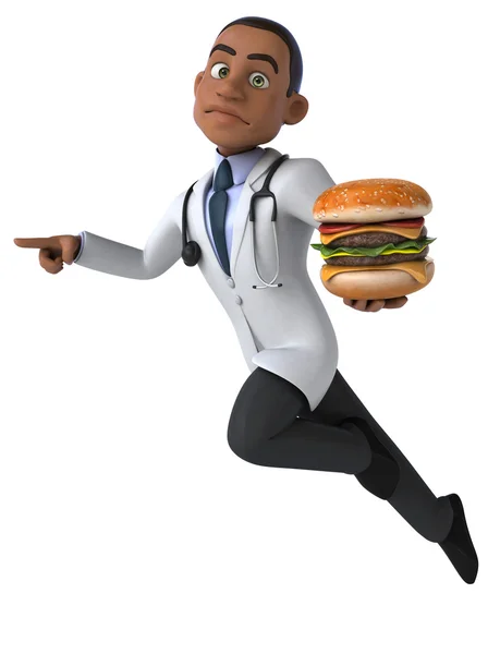 Divertido doctor con hamburguesa — Foto de Stock