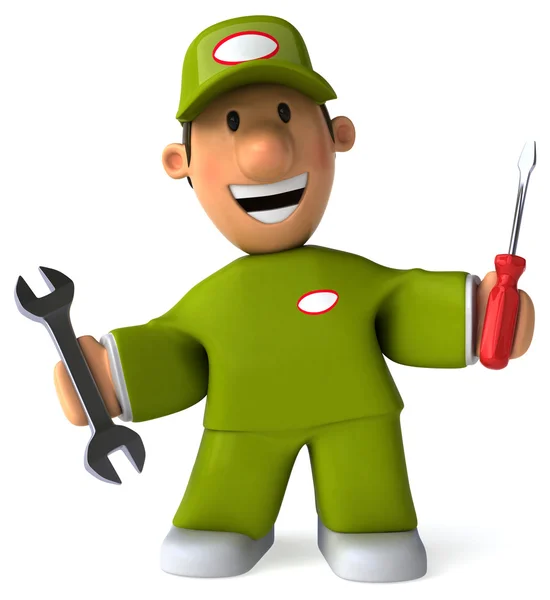 Cartoon worker with tools — Stock Photo, Image