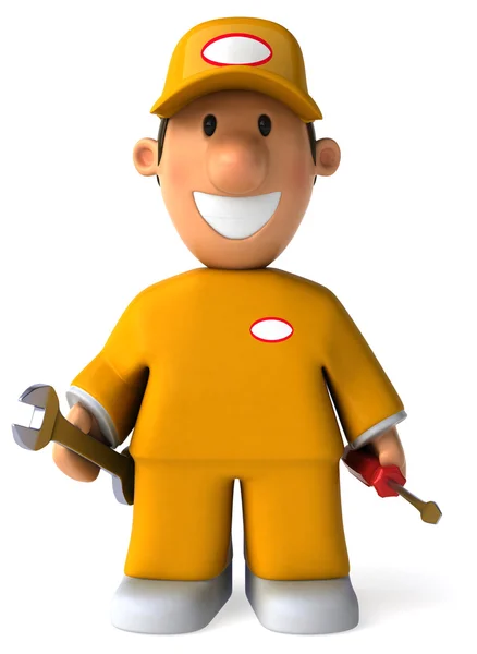 Cartoon worker with tools — Stock Photo, Image