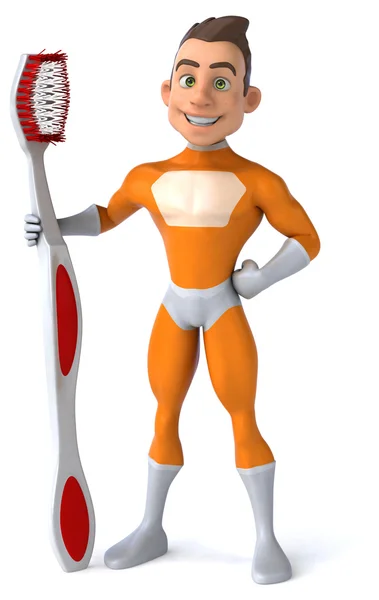 Fun superhero with toothbrush — Stock Photo, Image