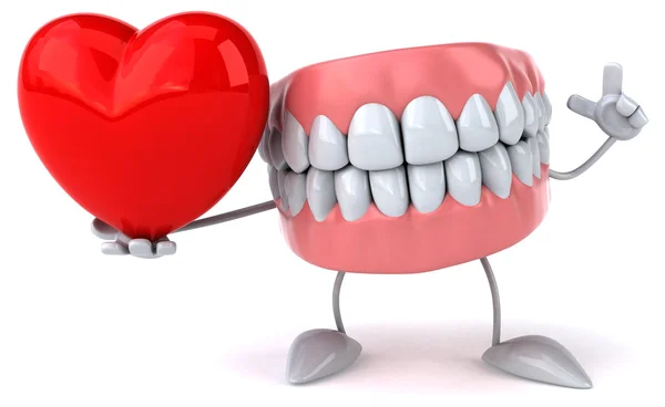 Dentes divertidos com coração vermelho — Fotografia de Stock