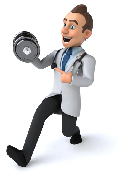 Fun doctor with weights — Stock Photo, Image
