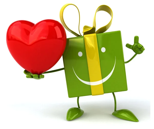 Fun gift with red heart — Stock Photo, Image