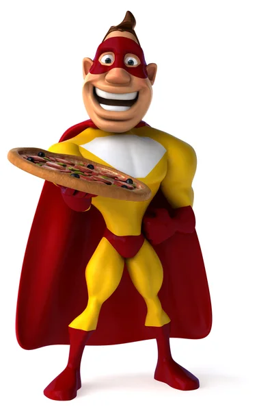 Superhero with pizza — Stock Photo, Image