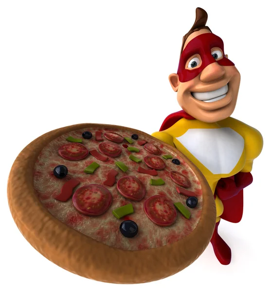 Superhero with pizza — Stock Photo, Image