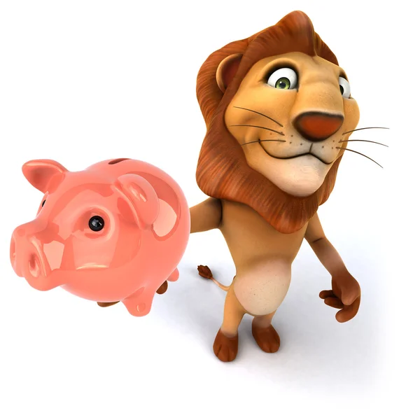 Leeuw met piggy bank — Stockfoto