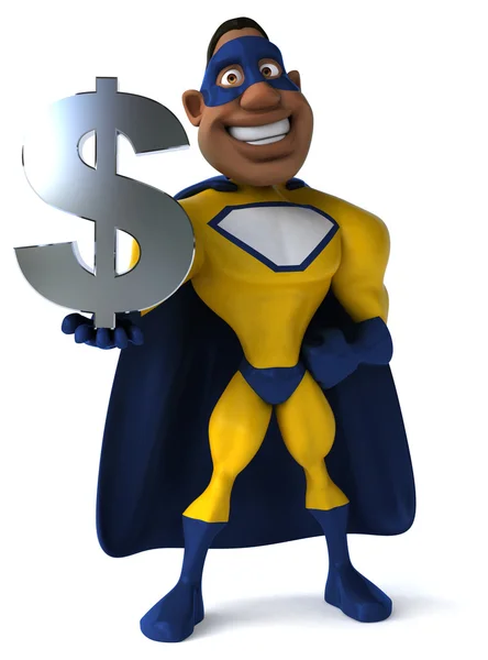 Divertido superhéroe con signo de dólar — Foto de Stock