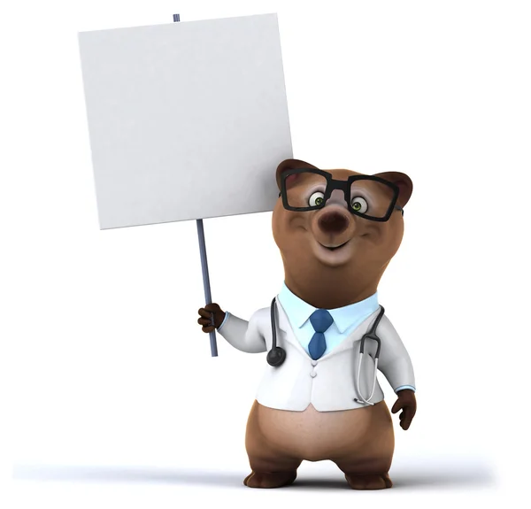 Fun bear  doctor with white board — Stock Photo, Image