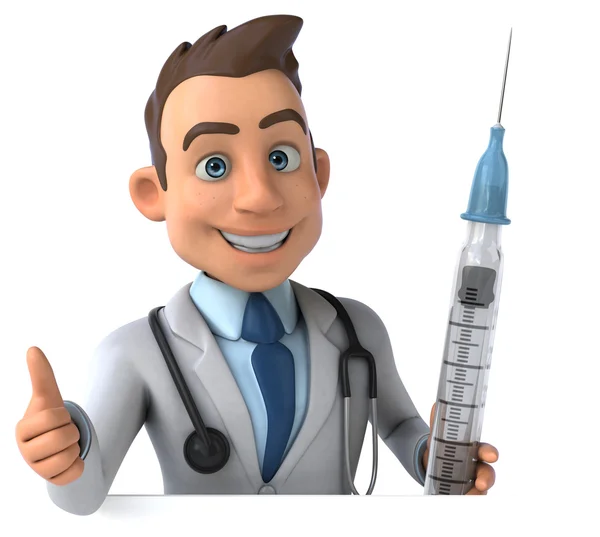 Fun doctor with syringe — Stock Photo, Image