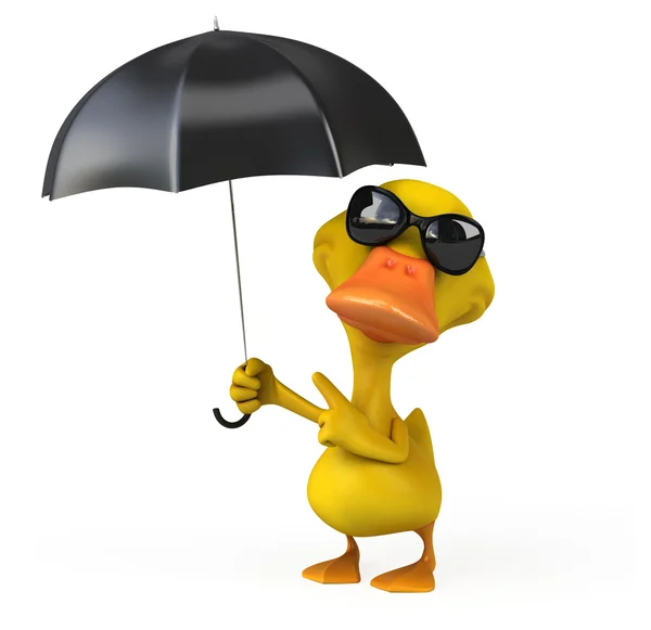 Pato e guarda-chuva — Fotografia de Stock