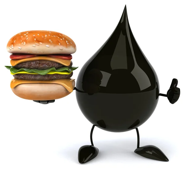 Olja droppe med hamburgare — Stockfoto