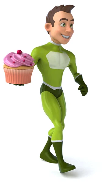 Superhero bersenang-senang dengan cupcake — Stok Foto