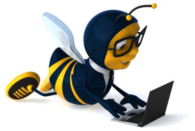 Dizüstü bilgisayar ile eğlenceli işadamı arı