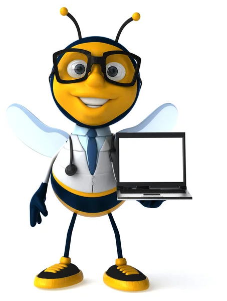 Divertente ape medico con computer portatile — Foto Stock