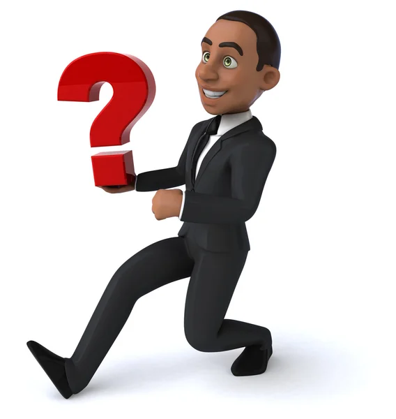 Fun businessman with question mark — Stock Photo, Image