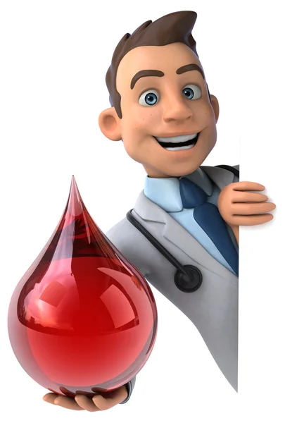 Médico divertido con gota de sangre —  Fotos de Stock