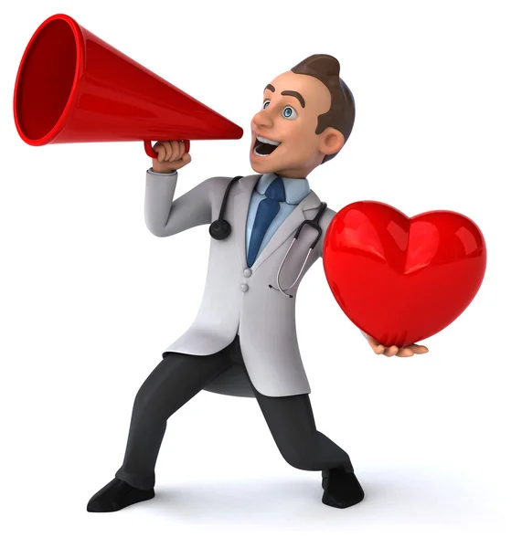 Fun doctor with  red heart — Stock Photo, Image