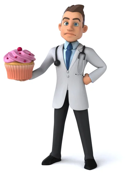 Fun médecin dessin animé avec cupcake — Photo