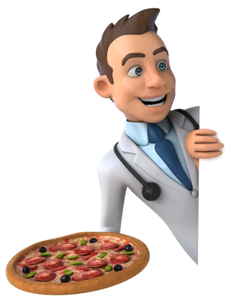 Médecin de dessin animé amusant avec pizza — Photo