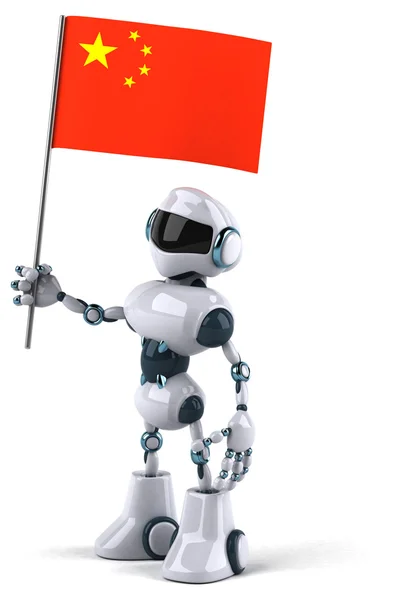 Divertido robot de dibujos animados con bandera — Foto de Stock