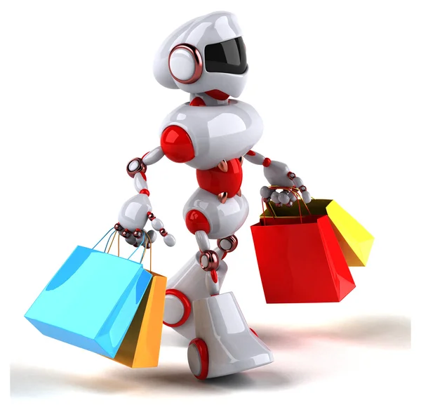 Zábava robot s nákupní tašky — Stock fotografie