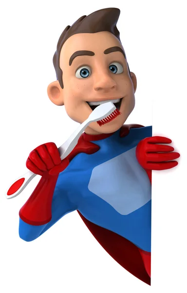 Fun superhero with toothbrush — Stock Photo, Image