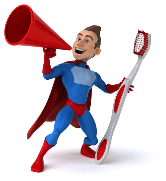 Fun superhero with toothbrush — Stock Photo, Image