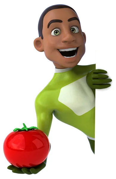 Super-herói divertido com tomate — Fotografia de Stock