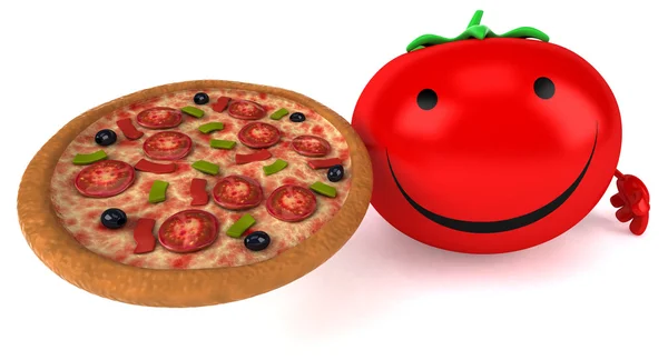 Fun tomato  with pizza — Stock Photo, Image