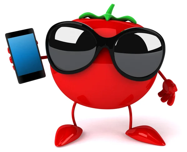 Веселый помидор с телефоном — стоковое фото