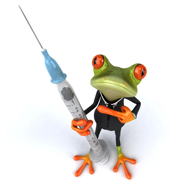 Fun frog with syringe — Stock Photo, Image