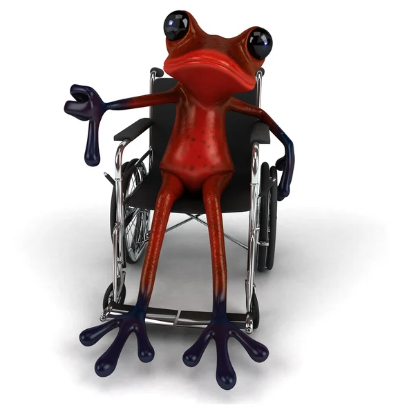 Picture: frog in wheelchair cartoon | Fun frog in wheelchair — Stock
